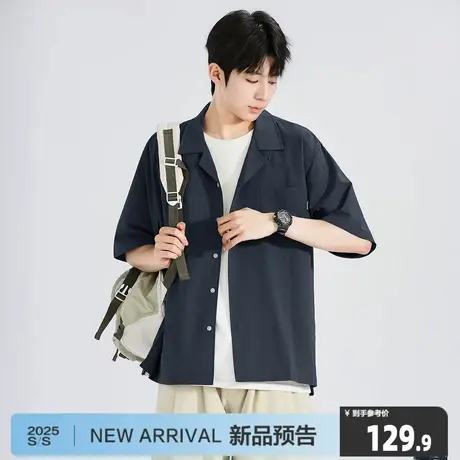 唐狮2025夏季新款纯棉短袖衬衫男潮牌休闲半袖宽松打底上衣潮7.5商品大图