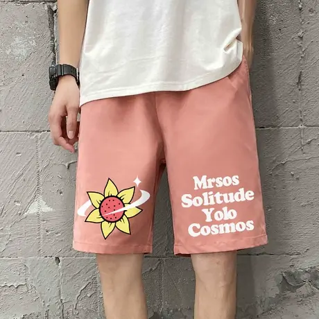 短裤男夏季2025新款美式休闲向日葵印花直筒裤运动裤宽松五分裤子图片