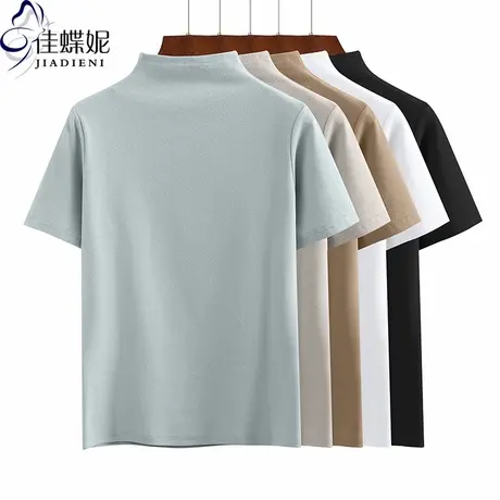 春季新款韩版中高领纯棉宽松纯色休闲短袖体恤上衣内搭女打底衫图片