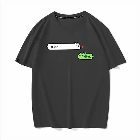 秀洛不想读消息猫狗趣味设计感对话日常情侣装男女上班短袖T恤商品大图