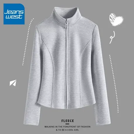 KV真维斯立领外套女春秋款2025新款早春灰色收腰开衫修身显瘦上衣商品大图