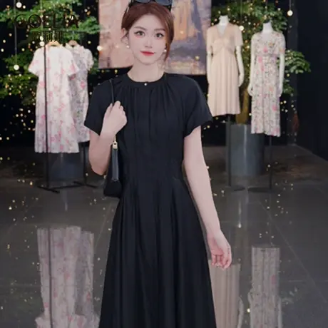 歌莉娅夏季新品圆领插肩袖连衣裙1E5C4K64A商品大图