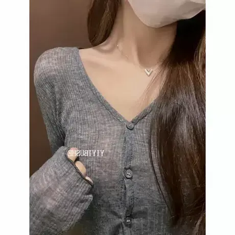 现货 东大门PK213纯欲甜辣风 夏季薄款微透长袖防晒开衫t恤上衣图片