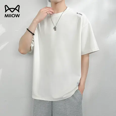 猫人纯色T恤男士2024年夏季凉感透气宽松圆领短袖潮流百搭打底衫商品大图