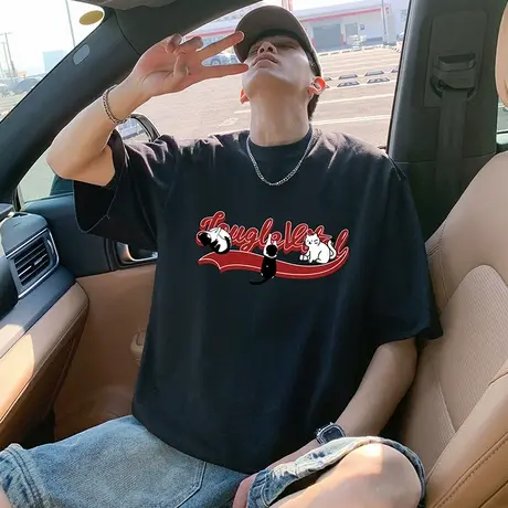 短袖T恤男夏季新款宽松半袖重磅纯棉美式休闲圆领体恤男生上衣服图片