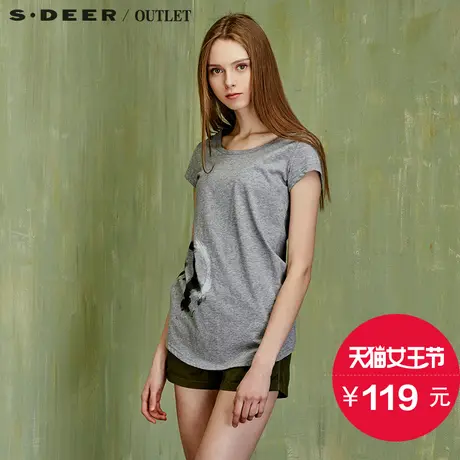 【活动】sdeer圣迪奥女装内灰调撞色涂染印花修身T恤S15280151图片