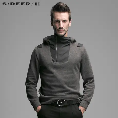S.Deer/He【惠】圣迪奥休闲针织拼接连帽卫衣H14372221图片