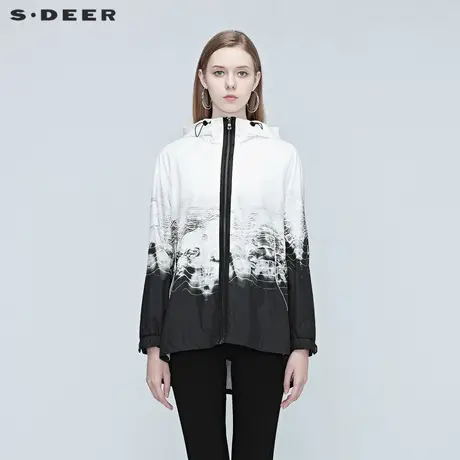 sdeer圣迪奥女装休闲连帽撞色印花拉链短款a字春秋外套S20382215图片