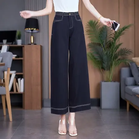 凉薄窄版天丝棉阔腿休闲裤女2025夏季新款高腰宽松显瘦九分直筒裤商品大图
