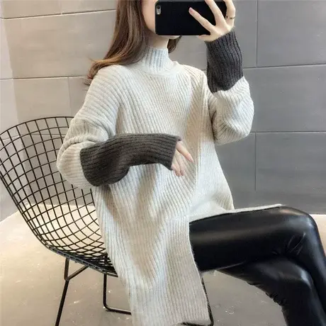 2024秋冬新款半高领毛衣女套头加厚宽松外穿针织衫洋气中长款毛衣商品大图