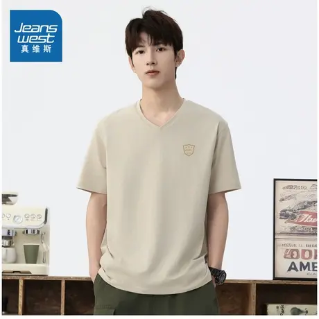 E8真维斯男装短袖T恤2025夏季新款V领潮流运动户外松弛感上衣商品大图