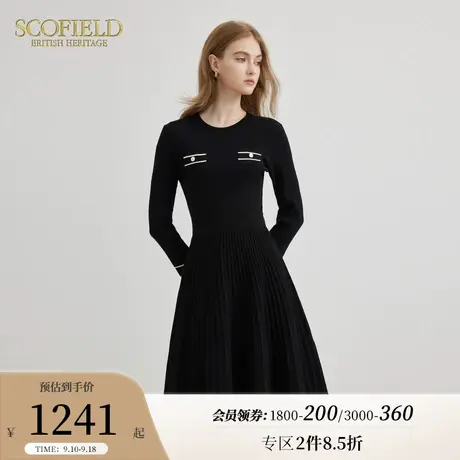 【小香风】Scofield女装圆领收腰气质黑色长袖连衣裙秋冬新款商品大图