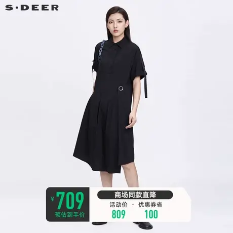 sdeer圣迪奥夏装休闲翻领半门襟设计感不规则拼接连衣裙S22281268🍿商品大图