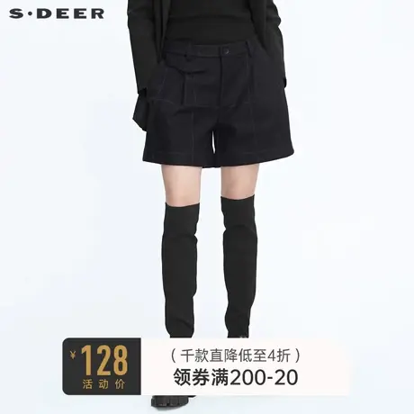 sdeer圣迪奥冬装女装复古时尚格纹A字黑色宽松毛呢短裤S20480908🧤商品大图