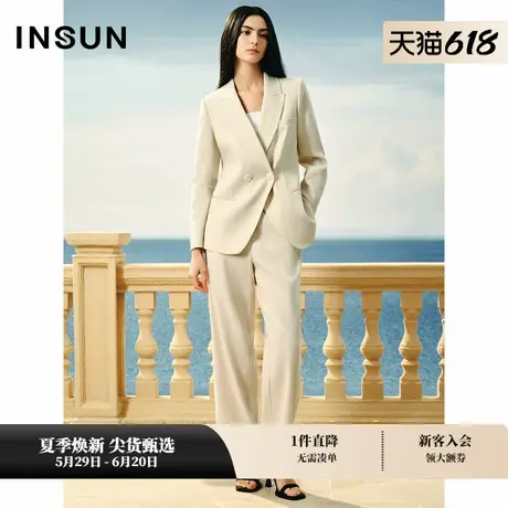 恩裳专选春季亚麻混纺枪驳领廓形西装图片