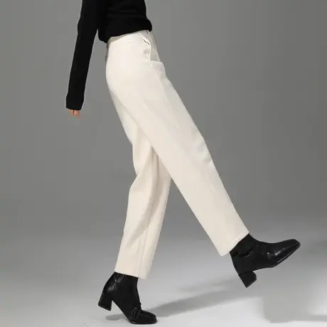 白色毛呢裤女2024新款秋冬羊毛加厚宽松休闲裤子冬九分哈伦镰刀裤商品大图