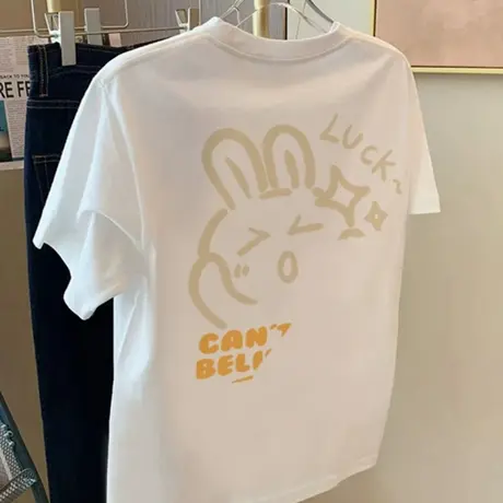 兔子短袖纯棉t恤女夏季2025新款宽松洋气百搭正肩港味chic上衣潮商品大图