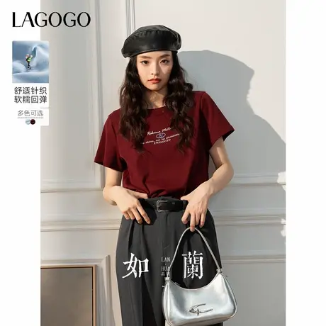 【蘭花系列】LAGOGO舒适正肩T恤女拉谷谷2025春夏季新款印花短袖图片