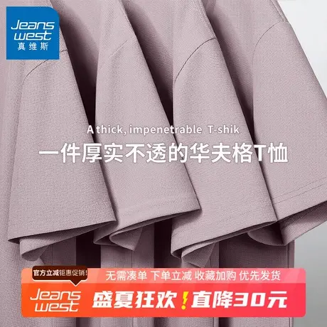 GV真维斯华夫格短袖t恤男夏季新款淡紫色高级感宽松休闲半袖体恤B商品大图