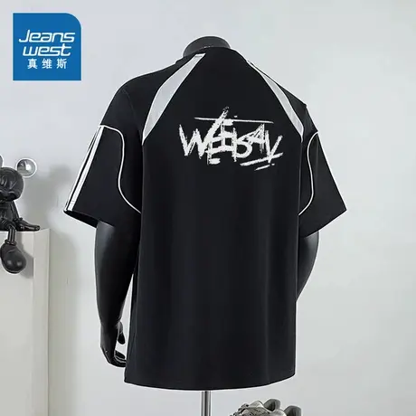 G2真维斯男装重磅纯棉上衣 2025春季新款宽松插肩撞色拼接短袖T恤商品大图