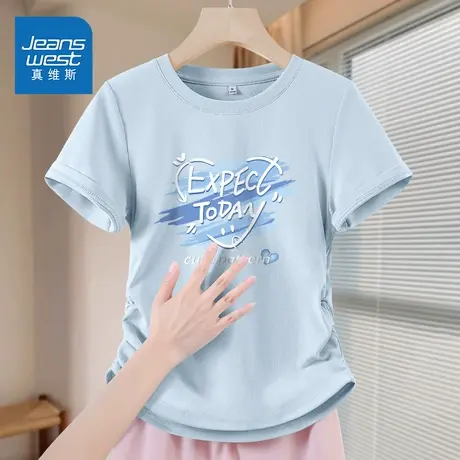 NOE真维斯正肩短袖女t恤2025新款夏季小个子短款收腰青少年上衣商品大图