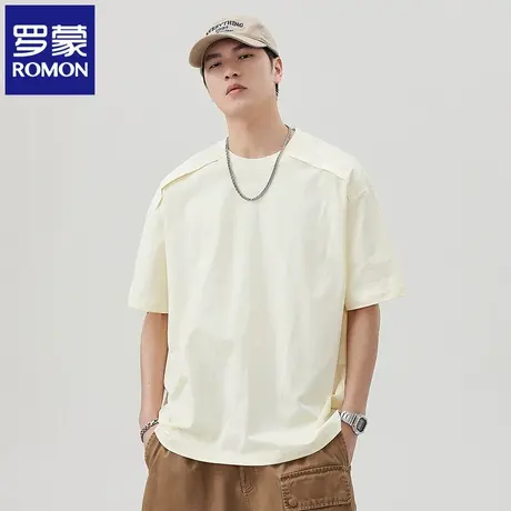 罗蒙纯棉百搭男士短袖T恤高端潮牌休闲宽松新款纯色重磅上衣潮N1Z商品大图