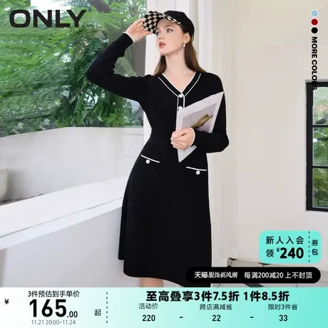 ONLY奥莱夏季设计感圆领高腰长袖法式连衣裙女商品大图