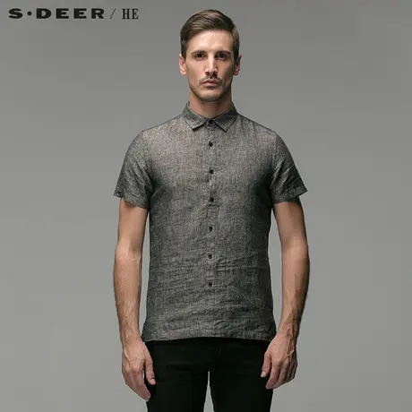 S.Deer/He【惠】 圣迪奥夏文艺休闲棉麻男士衬衫H14270431图片