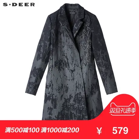sdeer圣迪奥女装2017冬装 斑驳色块印花不规则毛呢大衣S16481880图片