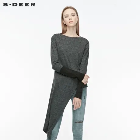 sdeer圣迪奥女圆领针织拼接撞色字母不规则个性T恤S19480216图片