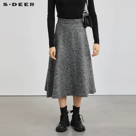 【直播间专属】sdeer圣迪奥时尚格纹肌理A字针织长裙S223Z1168图片