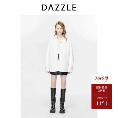 DAZZLE地素奥莱铜氨绣花外套冬白色菱格纹设计棉服上衣商品大图