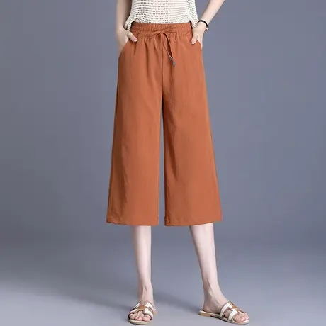 妈妈休闲阔腿七分裤女夏季新款宽松加大码松紧腰显瘦百搭直筒短裤商品大图