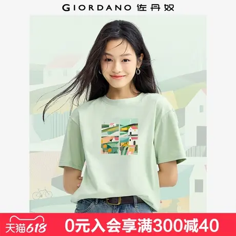 佐丹奴联名T恤女夏季新款纯棉卡通漫画印花圆领短袖上衣99395085图片