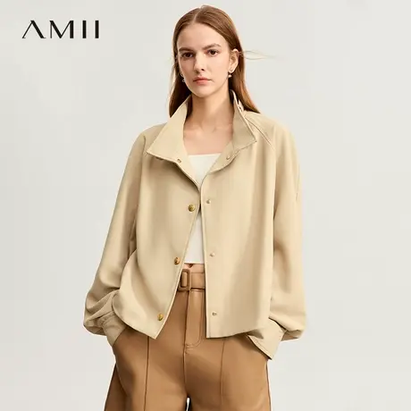 Amii极简军旅风外套女2025夏季新款无性别夹克立领金属扣帅气上衣商品大图