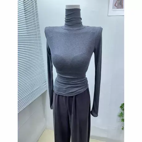 2022秋冬季新款韩版修身堆堆领长袖T恤女修身高领内搭打底衫上衣商品大图