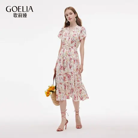 歌莉娅夏季新品19MM弹力双乔鸢尾印花外套式连衣裙1E2R4K26A商品大图