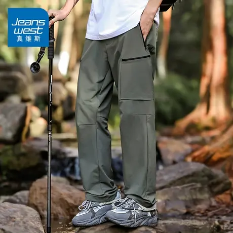 KZH真维斯登山速干运动裤男夏季薄款宽松直筒裤潮流阔腿休闲长裤商品大图