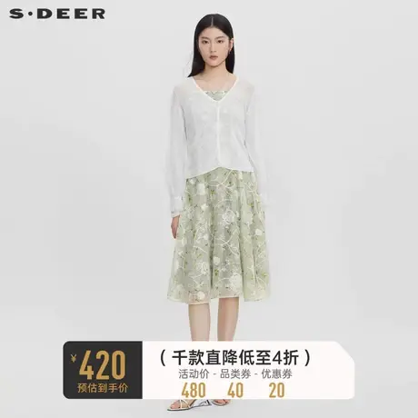 sdeer圣迪奥女装绣花网纱针织吊带连衣裙套装S231Z1427商品大图