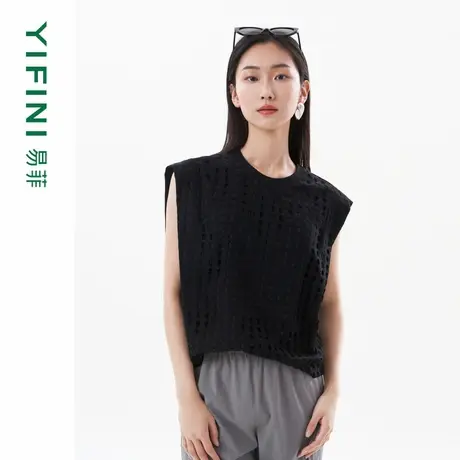 [专柜同款]Yifini/易菲飞飞袖蕾丝拼接索罗娜宽松短款时尚T恤上衣图片