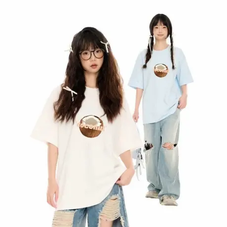 纯棉重磅椰子壳短袖t恤女夏季2025新款慵懒风小众ins白色半袖上衣商品大图