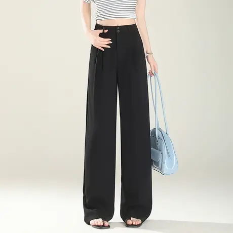 休闲百搭西装裤女夏季2025新款高级感显瘦韩版通勤高腰阔腿长裤子商品大图