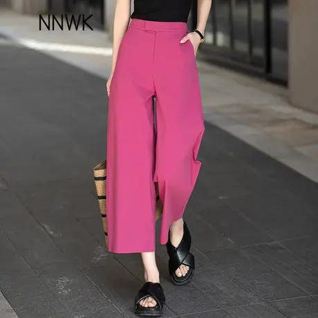 玫瑰紫九分裤子女2025新款夏季薄款小个子垂感高腰宽松阔腿裤女裤商品大图