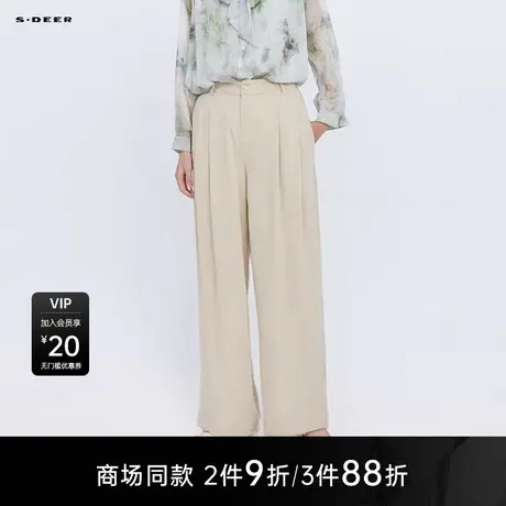 【商场同款】sdeer圣迪奥女时尚高腰插袋压褶阔腿长裤S25280837图片