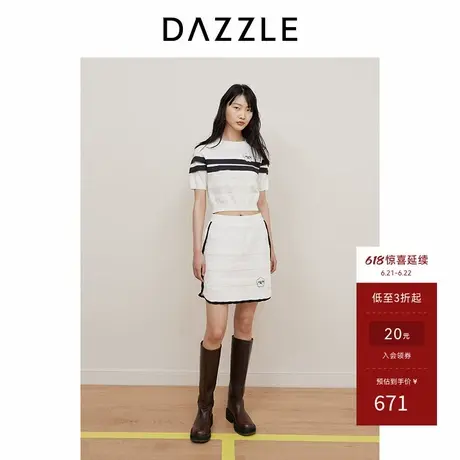 DAZZLE地素奥莱毛针织衫春夏女装复古网球风条纹上衣图片