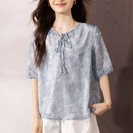 短袖t恤女夏季新款加大码女装宽松胖妈妈洋气度假风印花半袖体恤商品大图