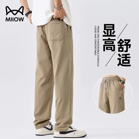 猫人休闲裤男夏薄款纯棉宽松工装裤2025新款垂感轻薄透气直筒长裤商品大图