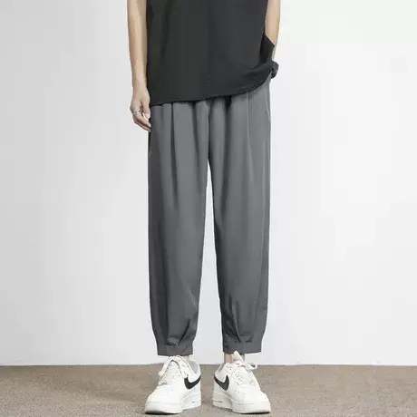 纯色束脚九分休闲裤男士夏季薄款冰丝速干简约运动夏天大码卫裤子商品大图