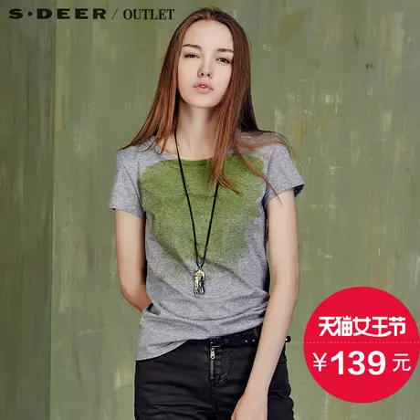 s.deer圣迪奥女装休闲舒适纯棉印花短袖T恤S15280147图片