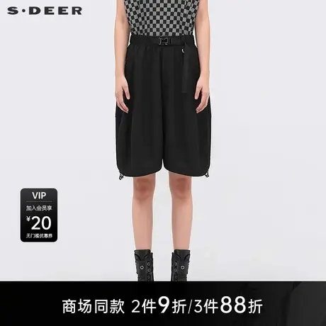 【商场同款】sdeer圣迪奥田园风松紧抽绳印花插袋短裤S25280902图片
